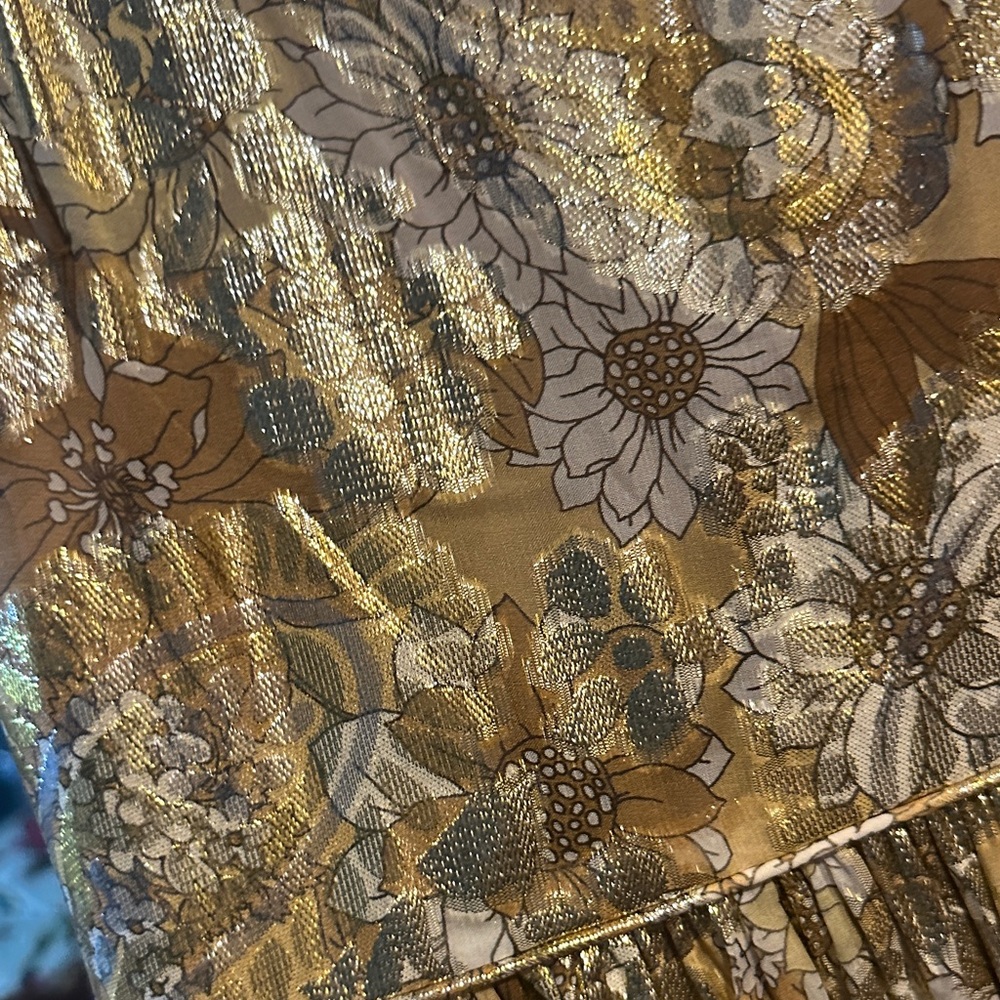 J. Crew metallic Tan Floral Maxi Dress with Cream and Brown Accents - Picture 4 of 6